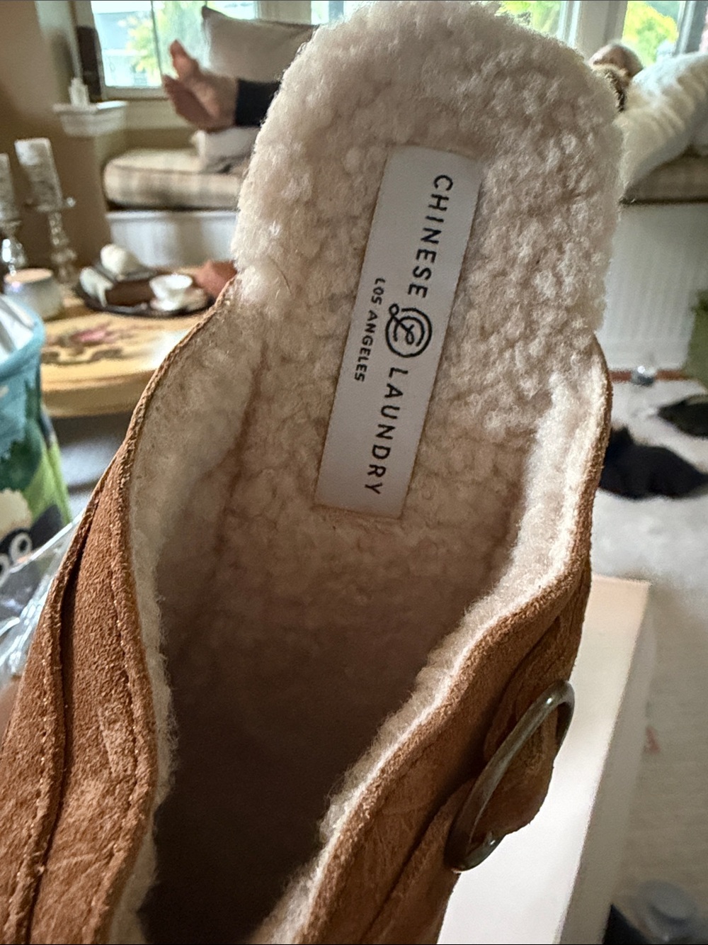 Chinese Laundry Chestnut Brown Suede Fur-Lined Clog Mule - Picture 2 of 5